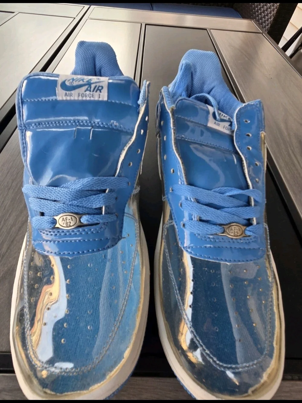 Nike Air Force 1 '07 Blue Patent Leather Clear Toe 306353-140 US 12 Deadstock